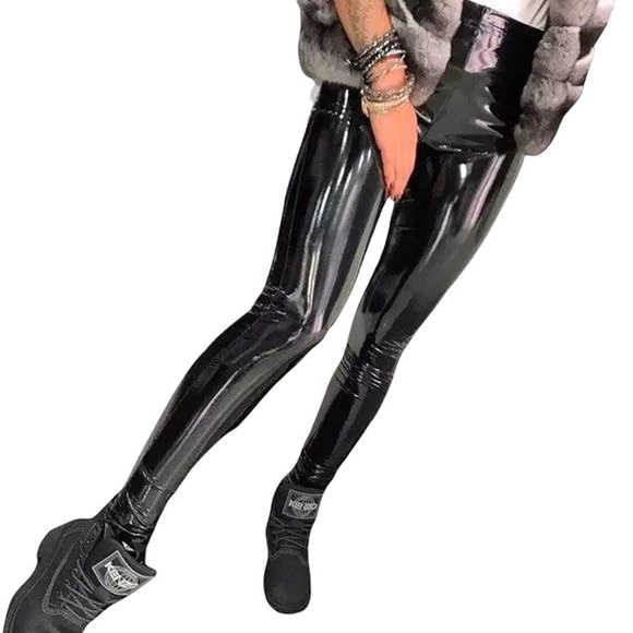 Pants - Women Black PU Leather High Waist Legging